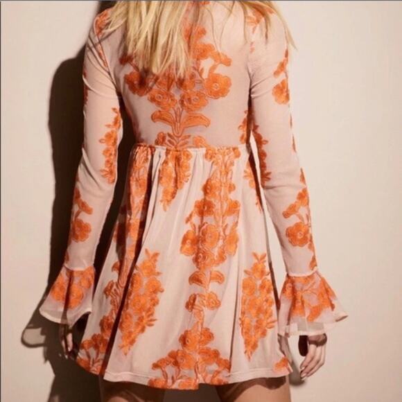 FOR LOVE & LEMONS Temecula Orange Dress Embroidered Lace Nude Size XS Boho Chic - Picture 2 of 11